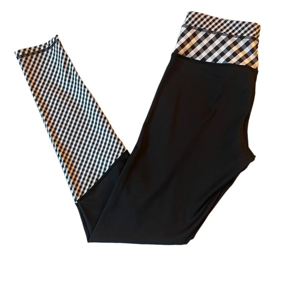 Kyodan Leggings Women’s Checkered Black Color-block Activewear Running Training - Picture 1 of 10